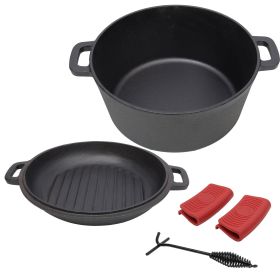 3 in 1 Pre-Seasoned Cast Iron Dutch Oven, Outdoor Camping Deep Pot